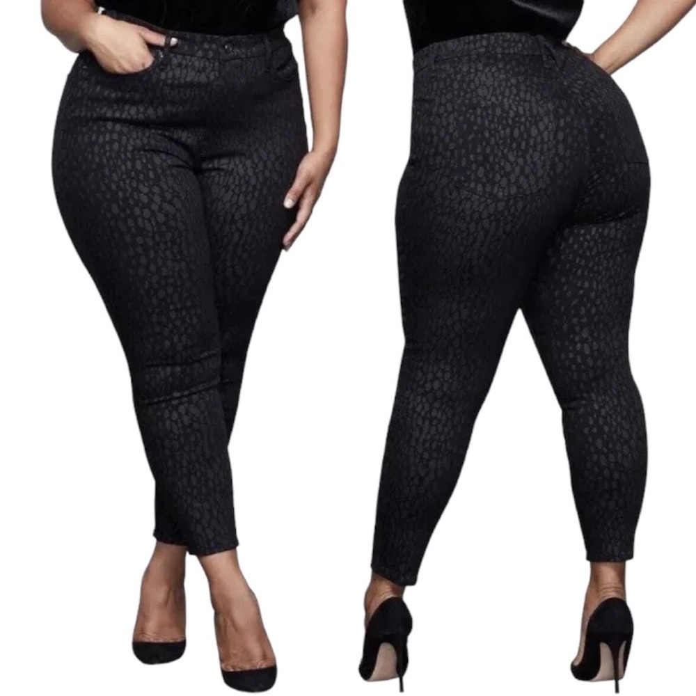 GOOD AMERICAN HIGH RISE GOOD LEG CROP BLACK FOIL JEANS